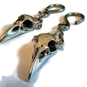 Pewter Raven Skull Earweights